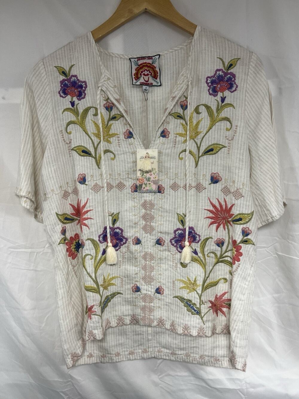 NWT Johnny Was Ruffle Sleeve Field Blouse In Calista Linen Small